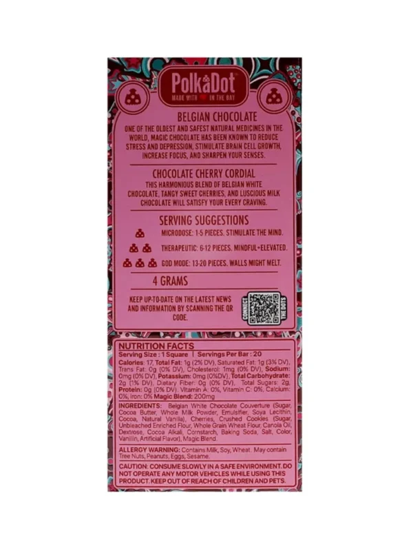 Chocolate Cherry Cordial PolkaDot Mushroom Belgian White Chocolate 200mg Per Piece