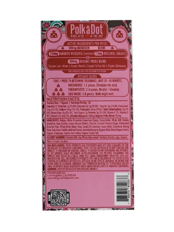 Back-Chocolate-Cherry-Cordial-PolkaDot-Shroom-Belgian-White-Chocolate.webp Chocolate Cherry Cordial PolkaDot Mushroom Belgian White Chocolate 500mg