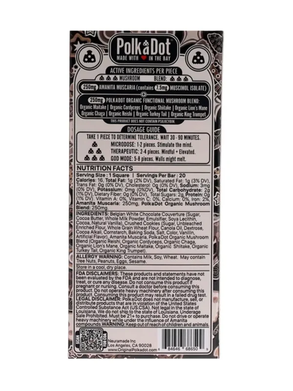 Cookies & Cream Swirl PolkaDot Mushroom Belgian White Chocolate 500mg