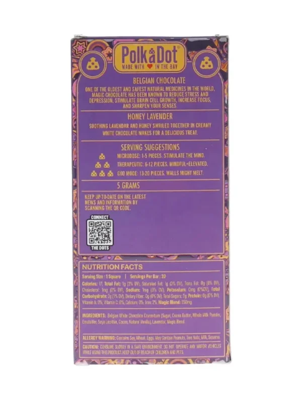 Back-Honey-Lavender-PolkaDot-Shroom.webp Honey Lavender PolkaDot Mushroom Belgian White Chocolate 250mg