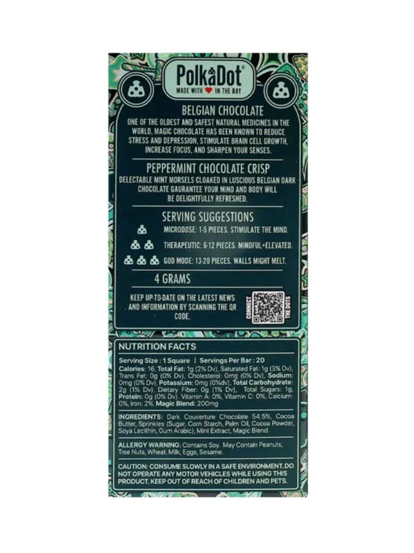 Back-Peppermint-Chocolate-Crisp-PolkaDot-Shroom-Belgian-Dark-Chocolate-200mg.webp Peppermint Chocolate Crisp PolkaDot Mushroom Belgian Dark Chocolate 200mg Per Piece