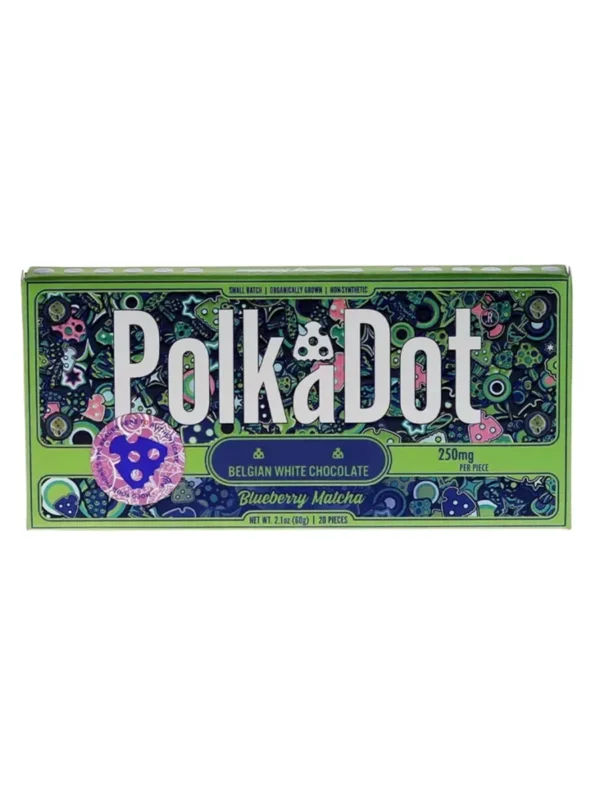 Blueberry-Matcha-PolkaDot-Shroom-Belgian-White-Chocolate.webp Blueberry Matcha PolkaDot Mushroom Belgian White Chocolate 250mg