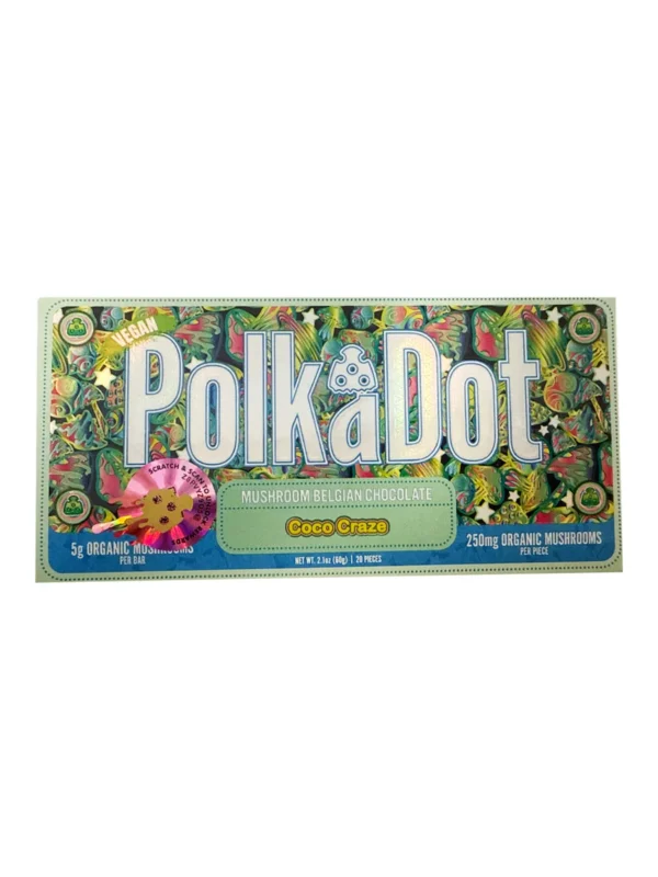 Coco-Craze-PolkaDot-Magic-Mushroom-Belgian-Chocolate-250mg-Per-Piece.webp Coco Craze PolkaDot Mushroom Belgian Dark Chocolate 250mg Per Piece