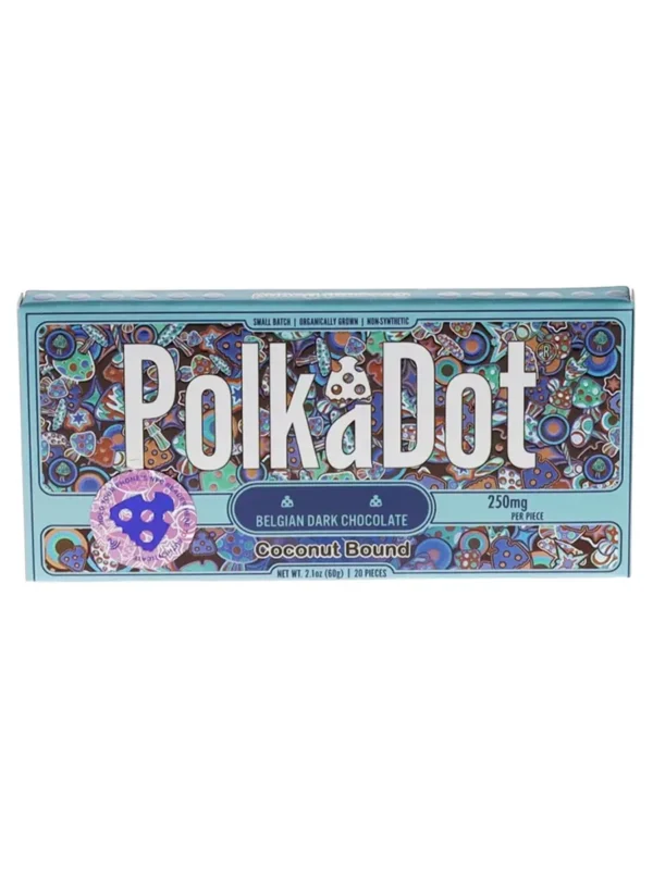 Coconut-Bound-PolkaDot-Shroom-Belgian-Dark-Chocolate.webp Coconut Bound PolkaDot Mushroom Belgian Dark Chocolate 250mg