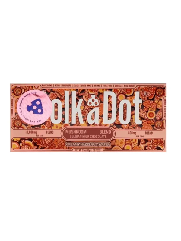 Creamy-Hazelnut-Wafer-PolkaDot-Shroom-Belgian-Milk-Chocolate.webp Creamy Hazelnut Wafer PolkaDot Mushroom Belgian Milk Chocolate 500mg