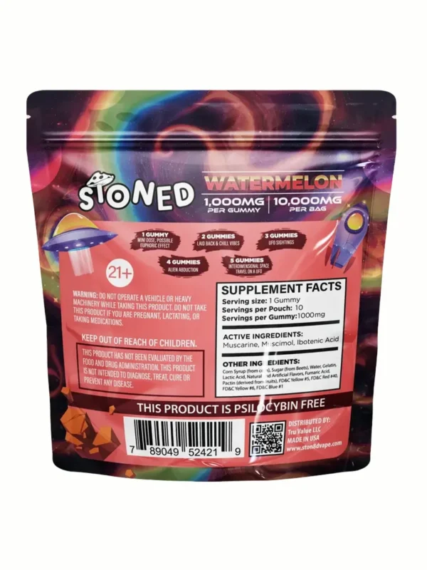 Eatermelonback-ezgif.com-jpg-to-webp-converter.webp Watermelon STONED Amanita Muscaria Mushroom Gummies 10000MG 10CT