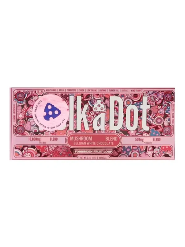 Forbidden-Fruit-Loop-PolkaDot-Shroom-Belgian-White-Chocolate.webp Forbidden Fruit Loop PolkaDot Mushroom Belgian White Chocolate 500mg