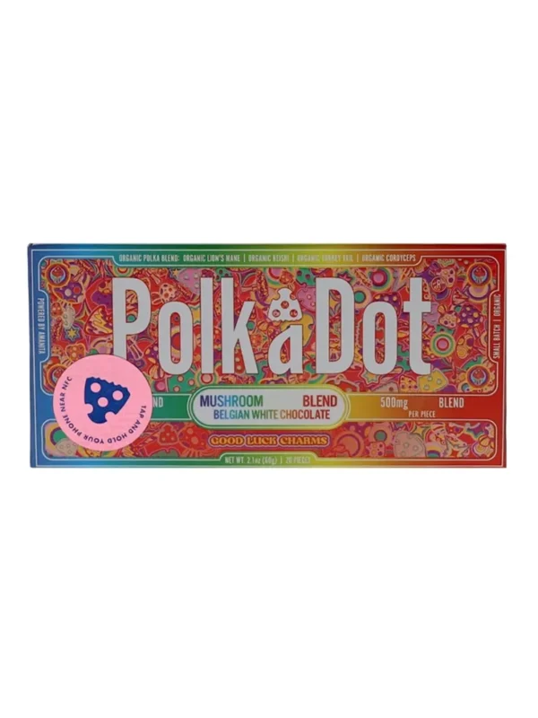 Good-Luck-Charms-PolkaDot-Shroom-Belgian-White-Chocolate.webp Good Luck Charms PolkaDot Mushroom Belgian White Chocolate 500mg