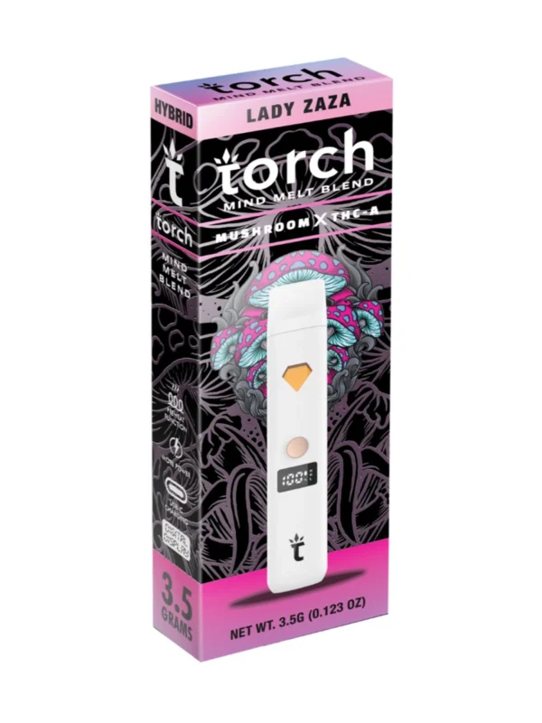 Lady-Zaza-Torch-Mind-Melt-Mushroom-x-THC-A-Blend-White-Series-Vape-3.5G.webp Lady Zaza Torch Mind Melt Mushroom x THC-A Blend White Series Vape 3.5G