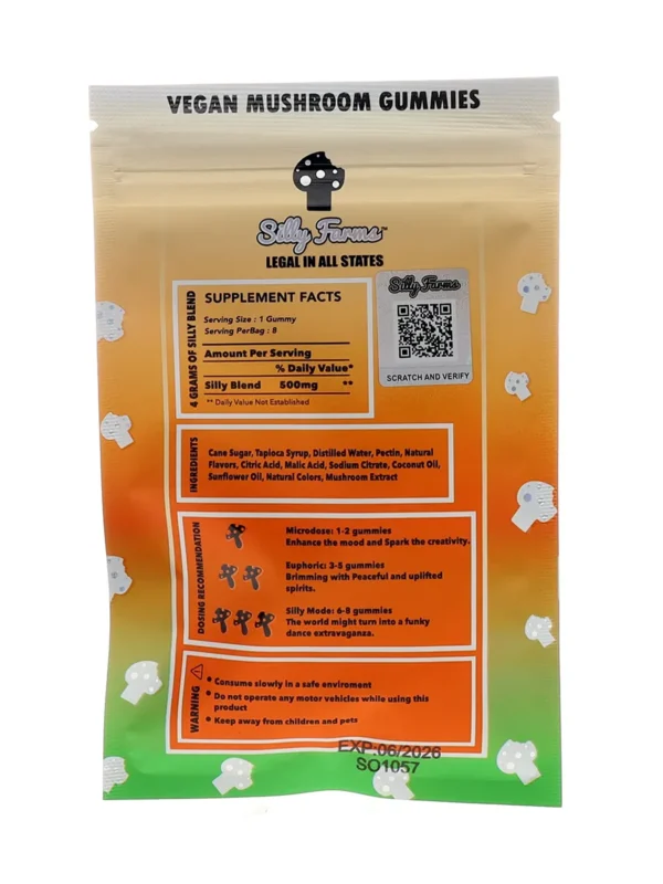 Mango-Chost-Pepper-Silly-Farms-Vegan-Mushroom-Gummies-4000MG-Back.webp Mango Ghost Pepper Silly Farms Vegan Mushroom Gummies 4000MG