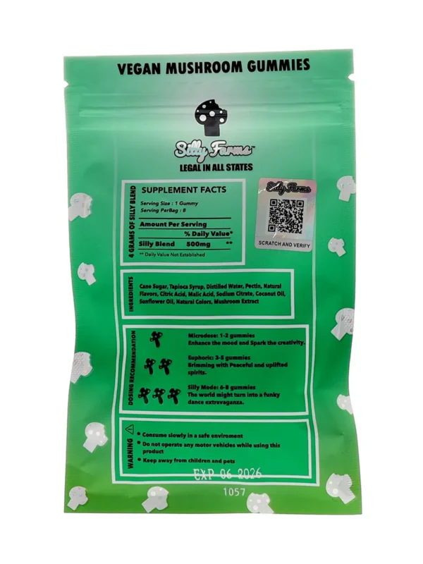 Melon-Magic-Silly-Farms-Vegan-Mushroom-Gummies-4000MG-Back.webp Melon Silly Farms Vegan Mushroom Gummies 4000MG
