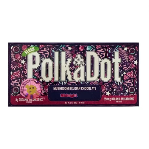 Midnight-PolkaDot-Mushroom-Belgian-Dark-Chocolate-250mg.webp Midnight PolkaDot Mushroom Belgian Dark Chocolate 250mg Per Piece
