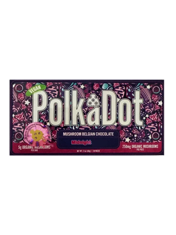 Midnight-PolkaDot-Mushroom-Belgian-Dark-Chocolate-250mg.webp Midnight PolkaDot Mushroom Belgian Dark Chocolate 250mg Per Piece