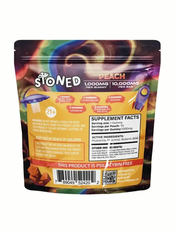 Peach STONED Amanita Muscaria Mushroom Gummies 10000MG 10CT
