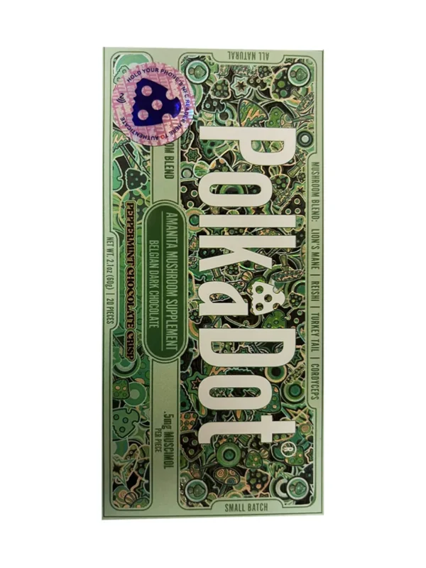 Peppermint-Chocolate-Crisp-PolkaDot-Magic-Mushroom-Belgian-Dark-Chocolate.webp Peppermint Chocolate Crisp PolkaDot Mushroom Belgian Dark Chocolate 500mg
