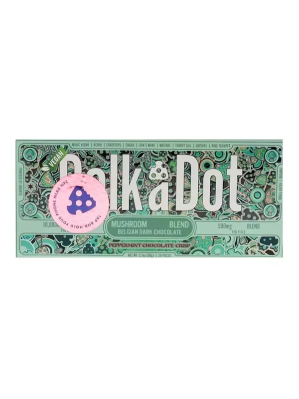 Peppermint-Chocolate-Crisp-PolkaDot-Shroom-Belgian-Dark-Chocolate-1.webp Peppermint Chocolate Crisp PolkaDot Mushroom Belgian Dark Chocolate 500mg