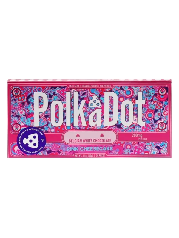 Pink-Cheesecake-PolkaDot-Shroom-Belgian-White-Chocolate-200mg.webp Pink Cheesecake PolkaDot Mushroom Belgian White Chocolate 200mg Per Piece