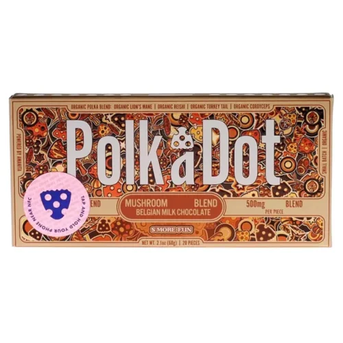 Smore-Fun-PolkaDot-Shroom-Belgian-Milk-Chocolate.webp S’more Fun PolkaDot Mushroom Belgian Milk Chocolate 500MG