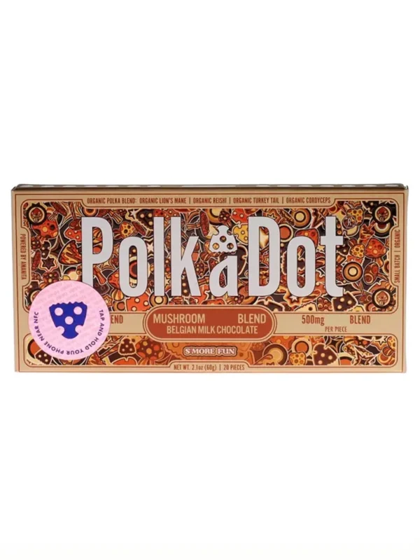 Smore-Fun-PolkaDot-Shroom-Belgian-Milk-Chocolate.webp S’more Fun PolkaDot Mushroom Belgian Milk Chocolate 500MG