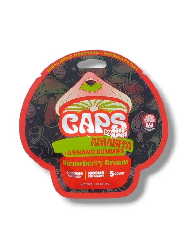 Strawberry Dream CAPS by Good Morels Amanita+D9 Nano Gummies 5000mg