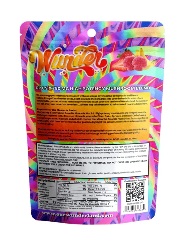 WUNDER-ENTHEOGENIC-NOOTROPIC-BLEND-MUSHROOM-GUMMIES-7500MG-Back.webp Strawnana Wunder Entheogenic Nootropic Blend Amanita Mushroom Gummies 7500mg