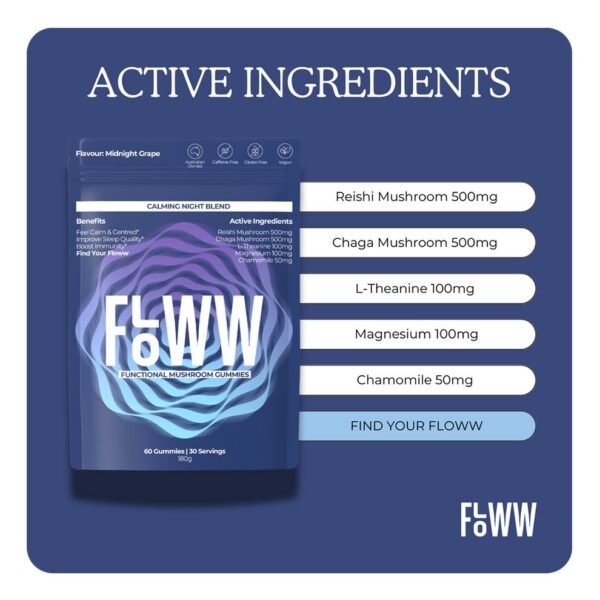 floww-Reishi-Chaga-Mushroom-Gummies-2.jpg Floww Reishi & Chaga Mushroom Gummies – Calming Night Blend